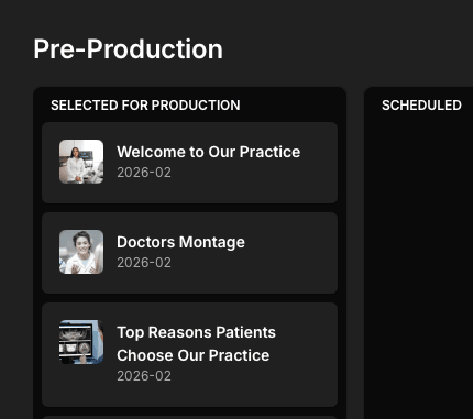Regional video production scheduling for dental organizations
