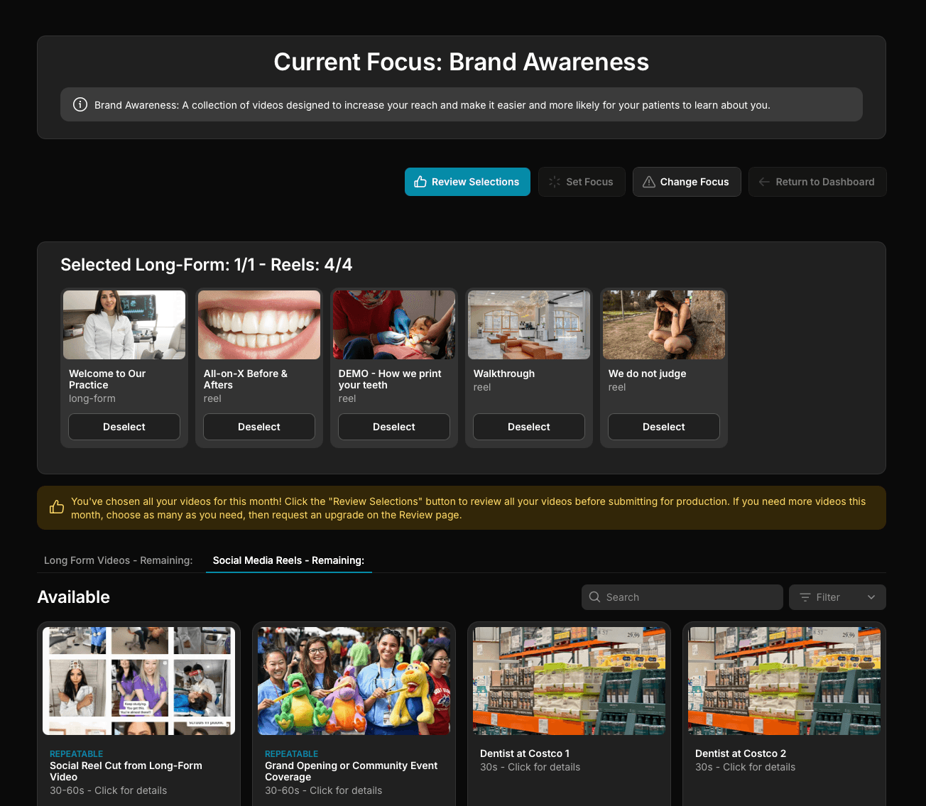 Operational video production model for multi-location dental organizations